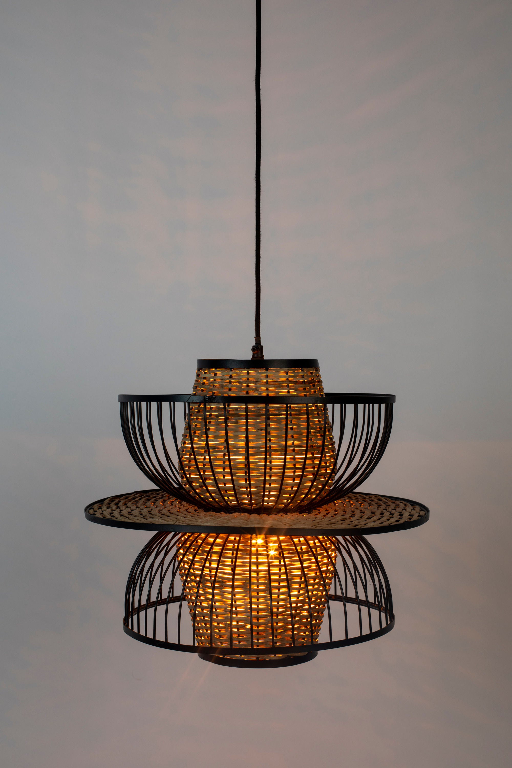 Carmen Black & Natural Rattan Pendant Lamp Large